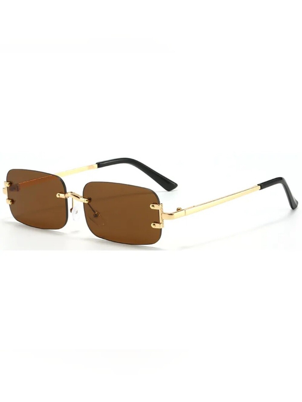 Gold Frame Brown Lens Rimless Unisex Sunglasses